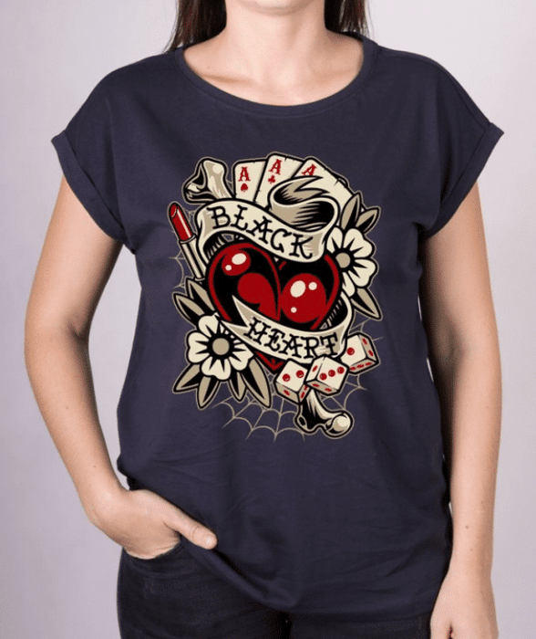 Black Heart Loose Shirt Rockabilly Heart