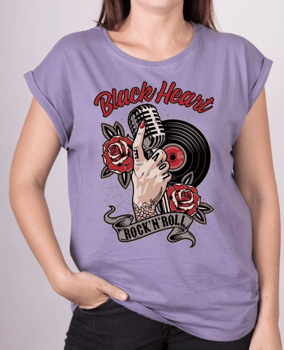 Black Heart Loose Shirt Rock'n Roll lila