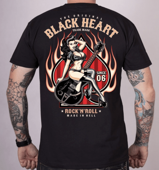 Black Heart T-Shirt Pin up Flames