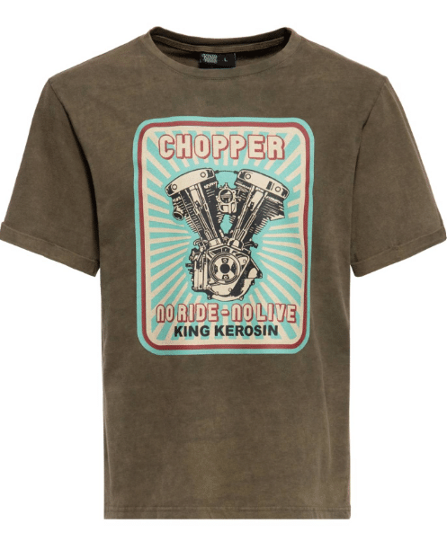 King Kerosin T-Shirt Oilwashed Chopper Olivgrün