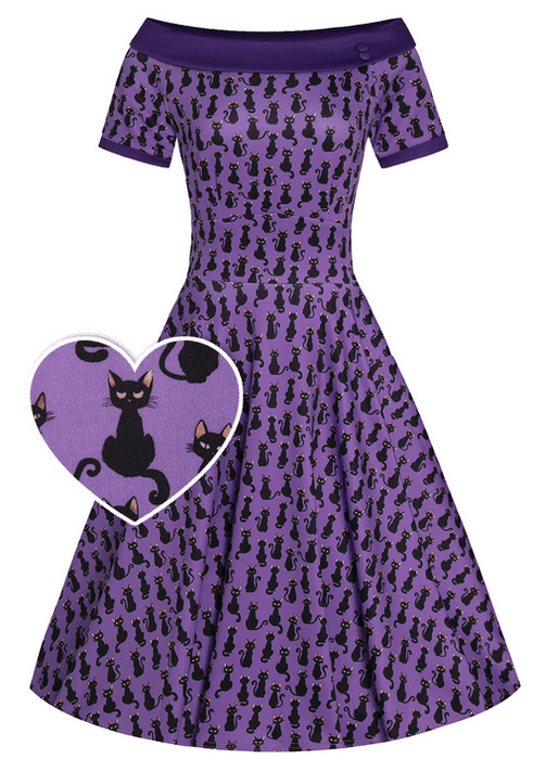 Dolly and Dotty Kleid Darlene Purple Black Cat