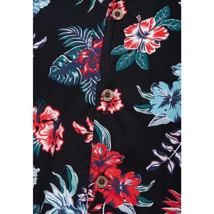 King Kerosin Hawaiihemd Hibiscus schwarz