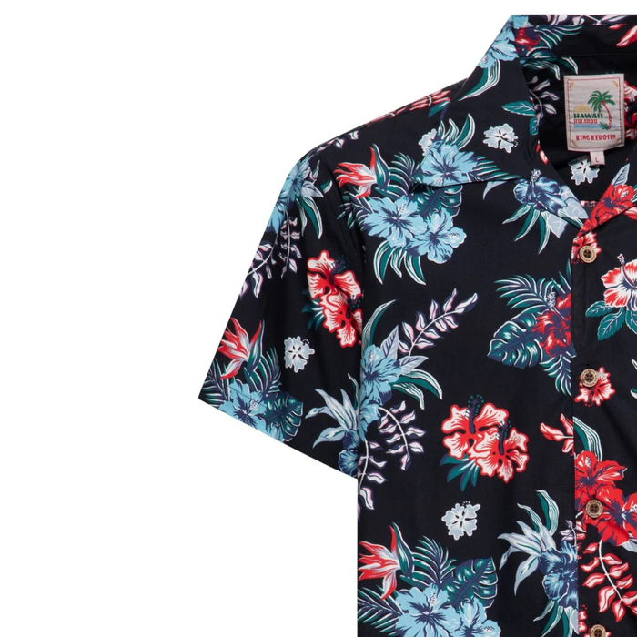 King Kerosin Hawaiihemd Hibiscus schwarz