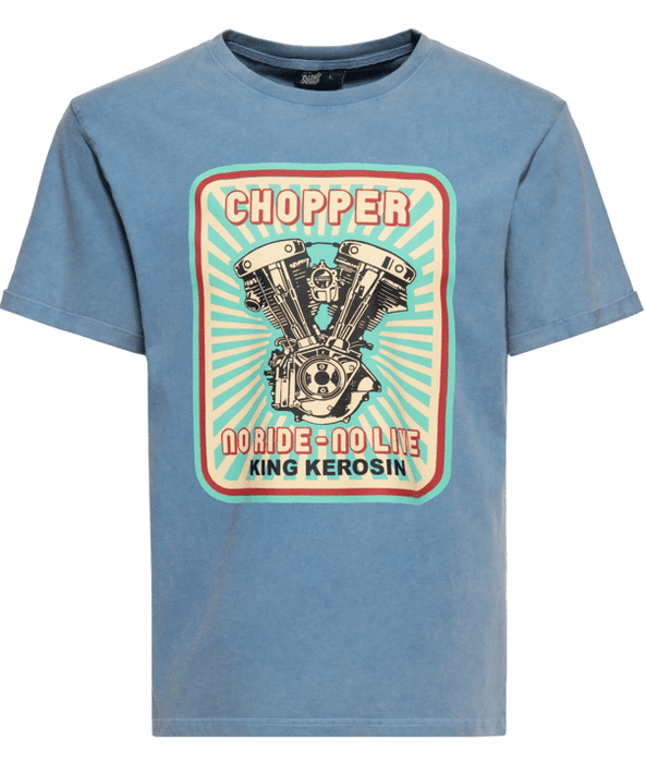 King Kerosin T-Shirt Oilwashed Chopper Sky Blue