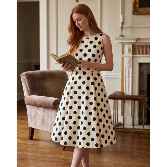Lady Vintage Kleid Hepburn Cream Black Dots