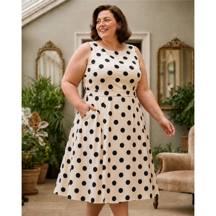 Lady Vintage Kleid Hepburn Cream Black Dots