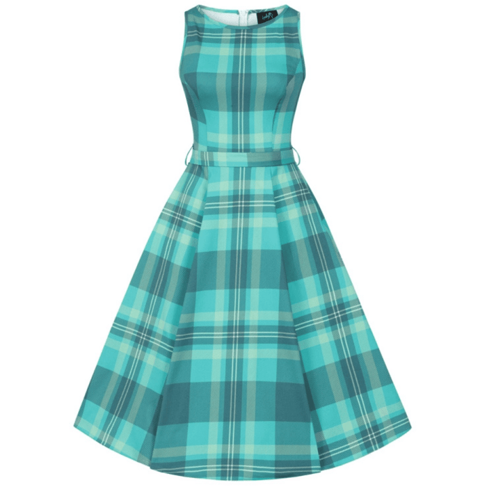 Lady Vintage Kleid Hepburn Türkis Karo