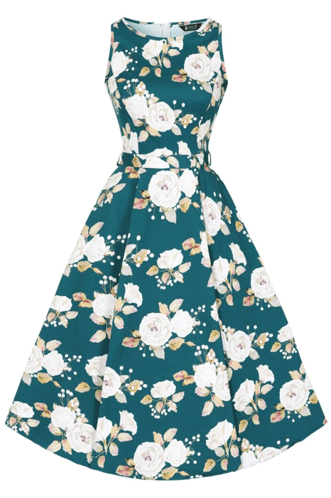 Lady Vintage Kleid Hepburn White Rose
