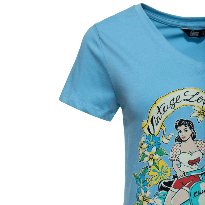 Queen Kerosin T-Shirt Vintage Love Hellblau