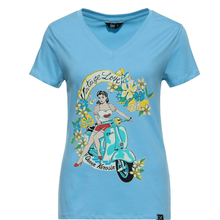 Queen Kerosin T-Shirt Vintage Love Hellblau