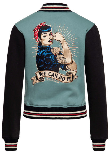 Collegejacke in Smokegreen mit Stickerei We can do it
