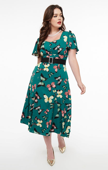 Unique Vintage Kleid Teal Butterflies