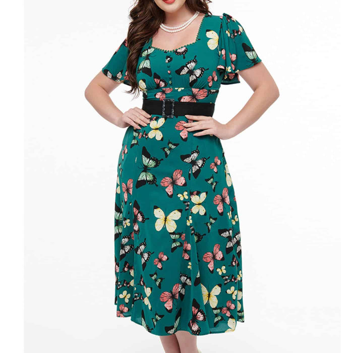 Unique Vintage Kleid Teal Butterflies