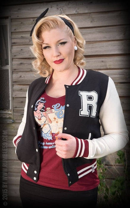 Rumble59 Female Collegejacke schwarz-weiss-weinrot