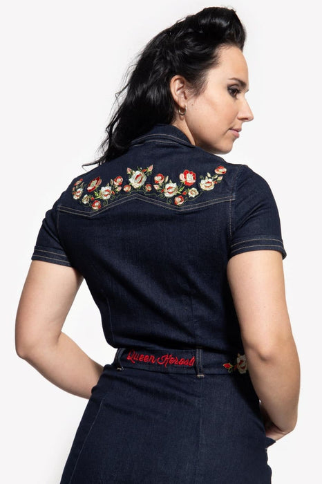 Queen Kerosin Kleid mit Blumenstickereien