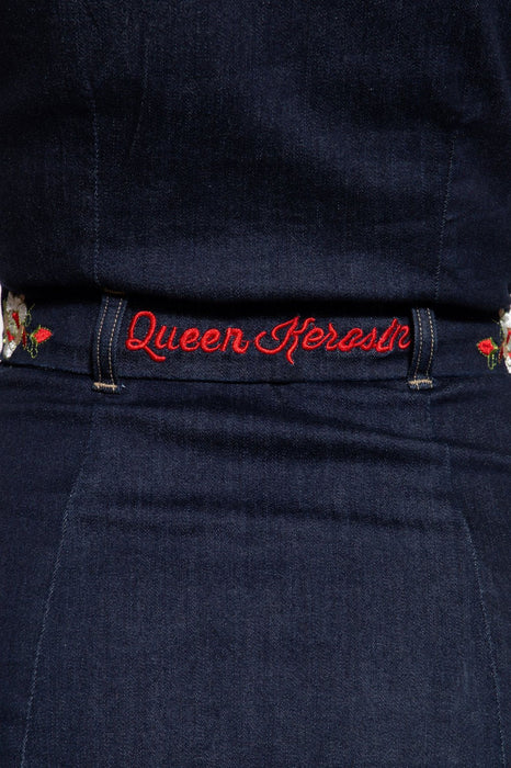Queen Kerosin Kleid mit Blumenstickereien