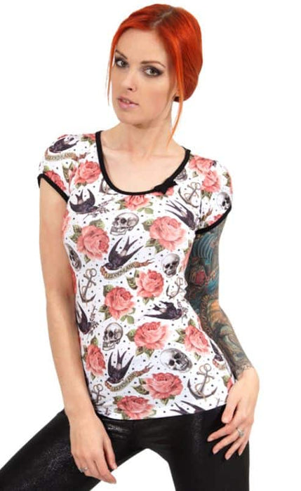 Liquor Brand Shirt Rose Tattoo weiss