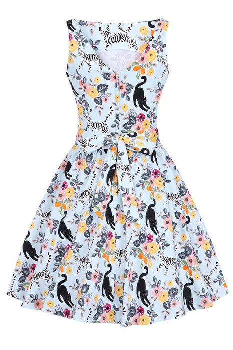 Lady Vintage Kleid Tea Cute Kitty Sky