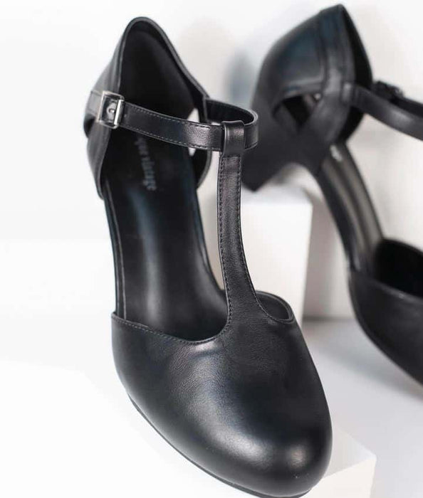 Unique Vintage Pumps Roxy T-Strap schwarz