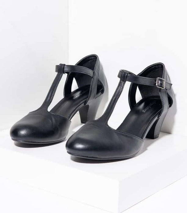 Unique Vintage Pumps Roxy T-Strap schwarz