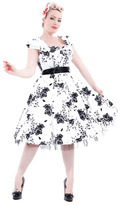 Hearts & Roses Kleid White Black Flowers