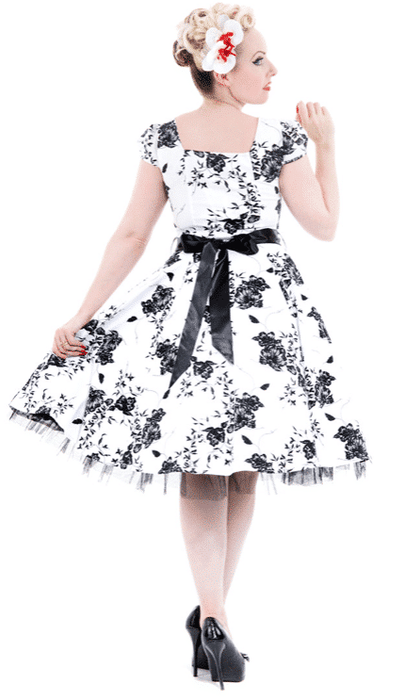 Hearts & Roses Kleid White Black Flowers