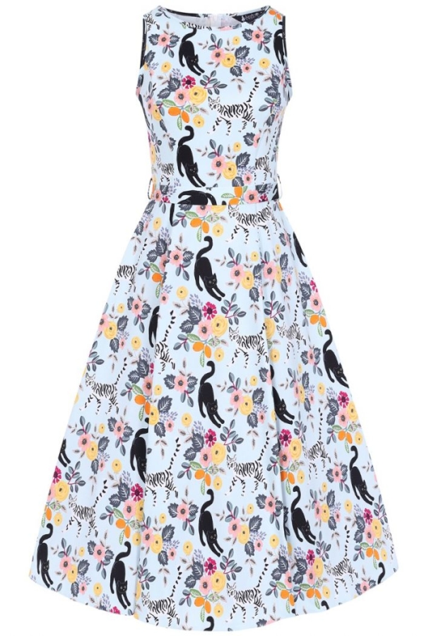 Lady Vintage Kleid Hepburn Cute Kitty Sky