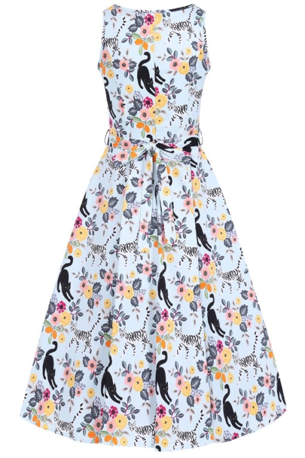 Lady Vintage Kleid Hepburn Cute Kitty Sky – Bild 2