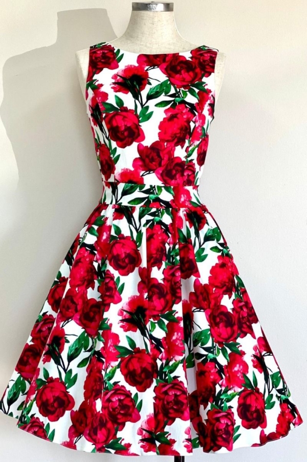 Lady Vintage Kleid Tea Red Flowers